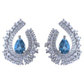 Graceful Rhodium Plated 925 Sterling Silver Pear Cut Natural London Blue Topaz Stud Earrings for Women Gift Party Wear