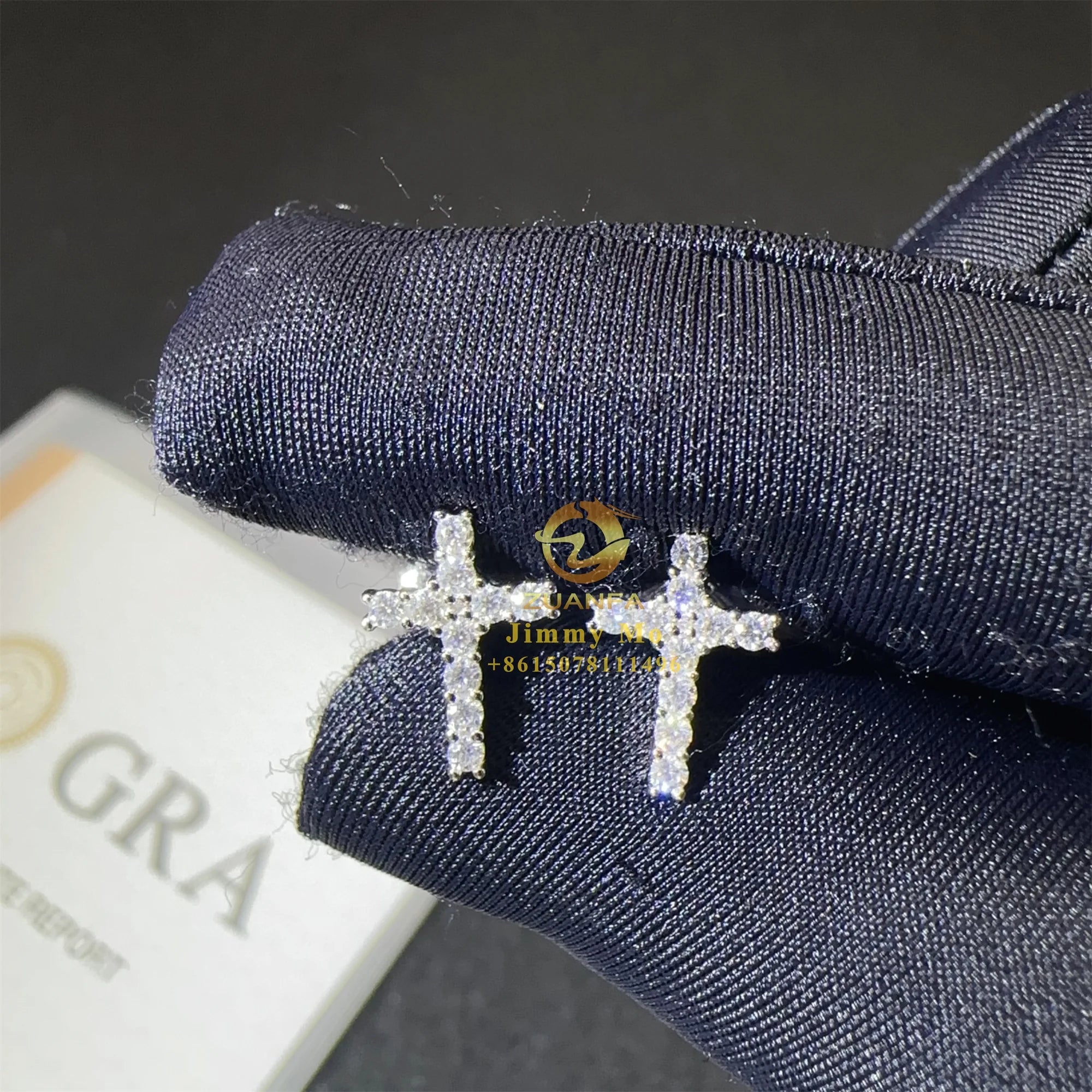 Bulk Stock Drop Shipping Men Iced Out Hip Hop Sterling Silver 925 Screw Back VVS1 Moissanite Diamond Cross Stud Earrings Men