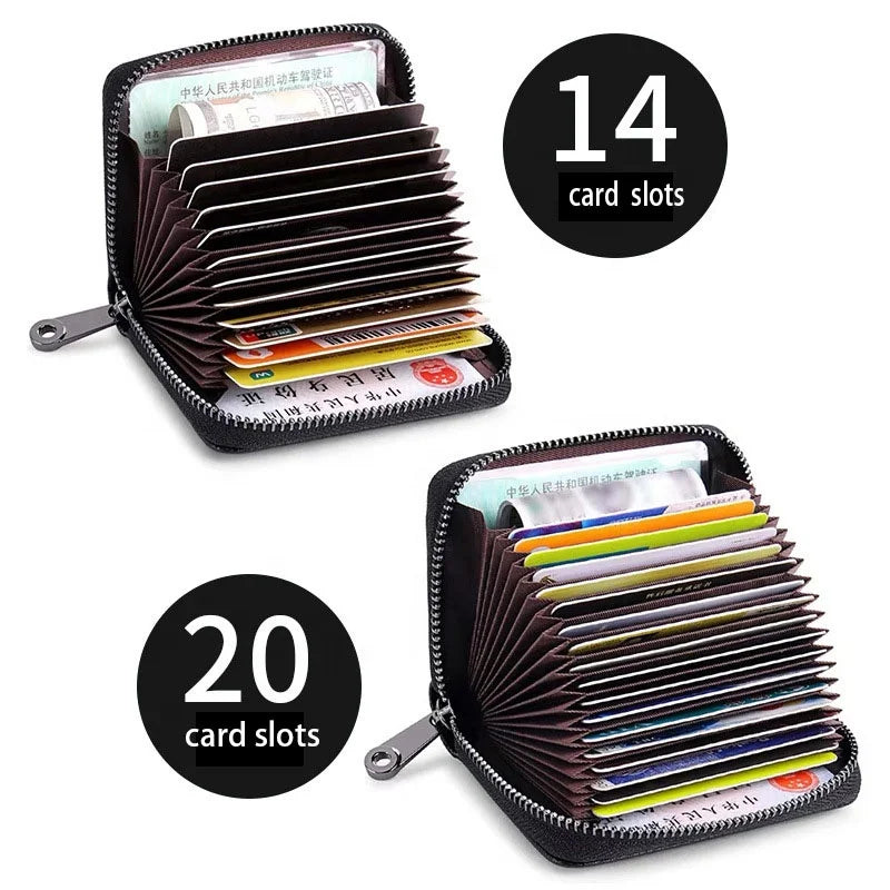 2022 Custom logo Genuine Leather Compact Wallets RFID Blocking Credit Card Holder Cases Small Accordion Card Wallets for Women