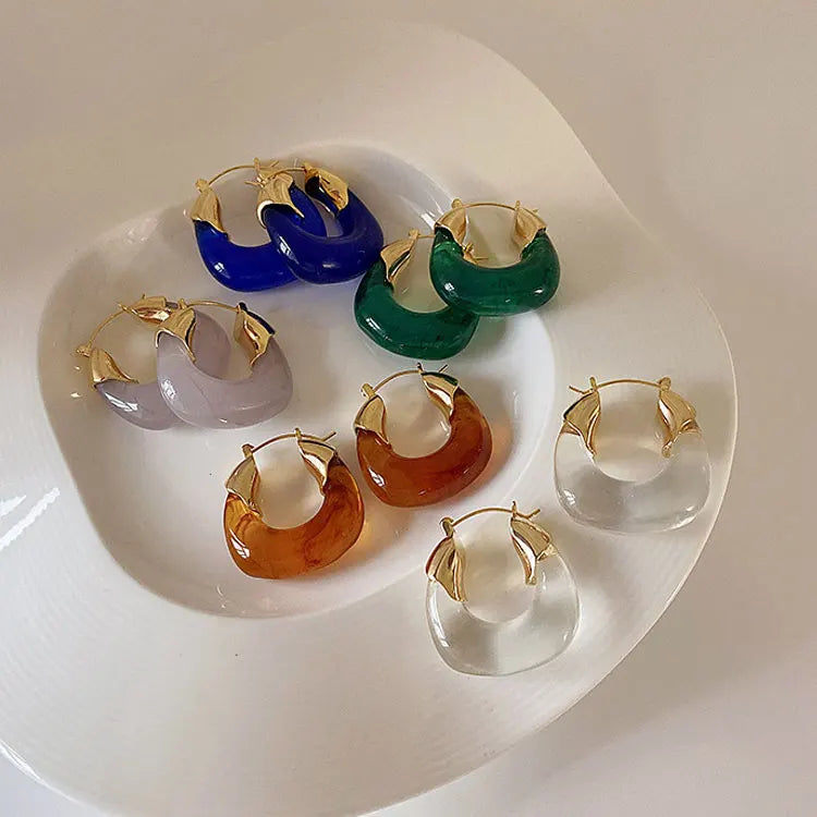 SC Hot Selling Transparent Resin Earrings Teen Girls Summer Fresh Jelly Color Acrylic U Shaped Thick Hoop Earrings Women