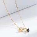 Fashion Jewelry Women Necklaces Gold Plated Black CZ Zircon Double Ring Pendant Necklace
