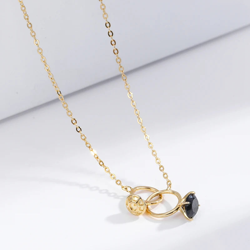 Fashion Jewelry Women Necklaces Gold Plated Black CZ Zircon Double Ring Pendant Necklace