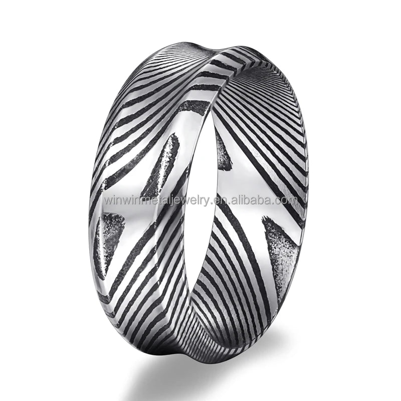 Black 8mm Damascus Steel Invisible Setting Custom Made Wedding Band for Men Women-Engagement Anniversary Party Gift