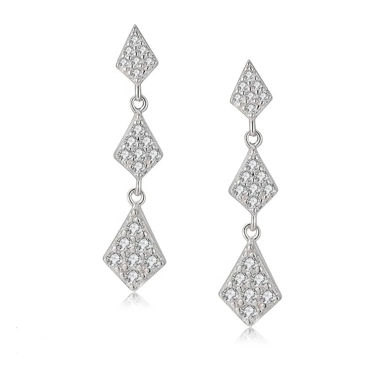 Gold Plated Full Zircon Simple Ladies Small Cubic Zirconias Chandelier 925 Silver Large Earrings for Women