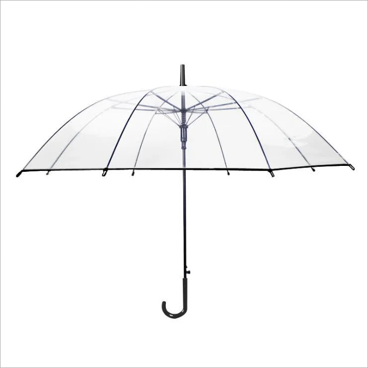 Customizable 8-Bone Automatic Large Logo Transparent Plastic Handle Fiberglass Frame Modern Design Creative Waterproof Umbrella