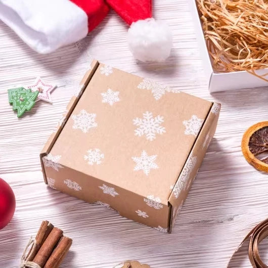 Flexo Printing Carton Kraft Paper Box Craft Cajas De Carton Para Empaque De Navidad Christmas Cardboard Box Kraft