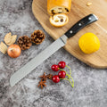 8 Inch 3Cr13 Stainless Steel Kitchen Bread Knife with Ergonomic Pakka Wood Handle Ambidextrous Design High-Polish Finish