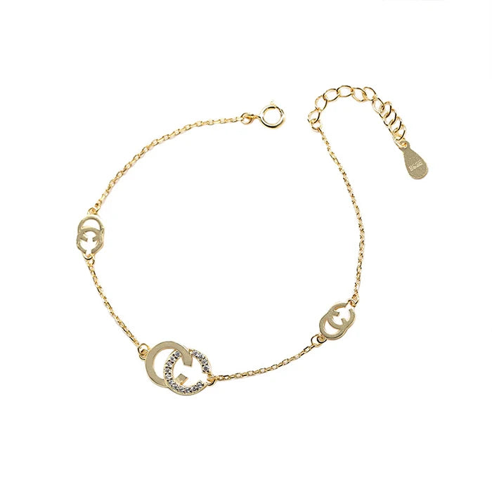 925 Sterling Silvers Platinum Gold Plated Letter Alphabet c Women Bracelets