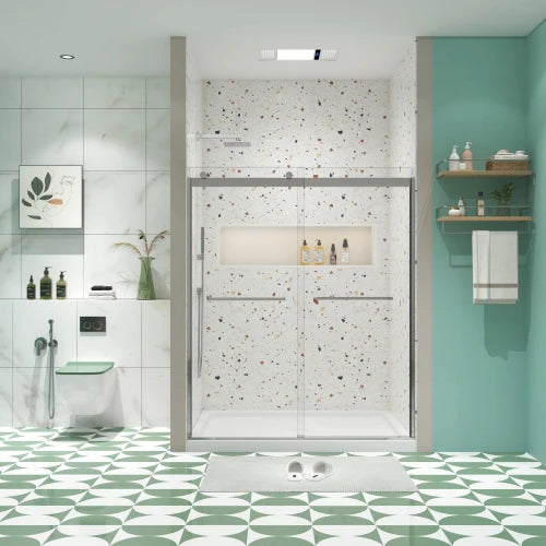 Free Shipping 60"x74" Polished Chrome Tempered Glass Shower Room Frameless Bypass Sliding Shower Door