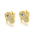 Minimalist Tiny Dainty Protective Jewelry Zirconia Hamsa Hand Ear Studs Fashion Earrings Waterproof 18k Gold Plated Jewelry