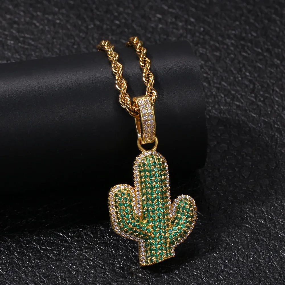 Green Cactus Pendants Necklace for Men Women Chain Hip Hop Necklace Party Jewelry Women Men Gifts