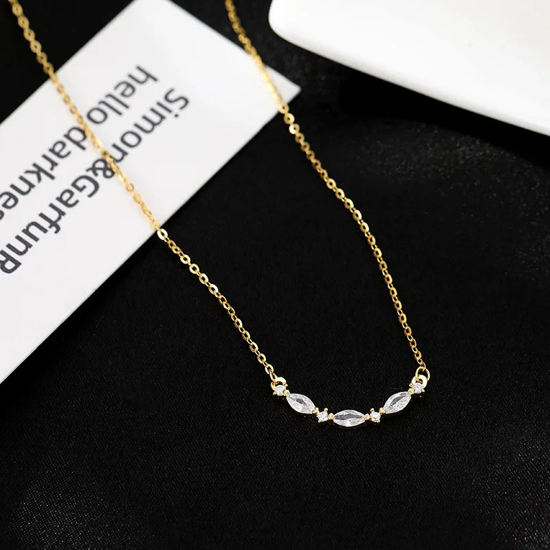 Fashion Jewelry 925 Sterling Silver Simple Necklace Marquise Eye Shape Diamond Gold Plated Necklaces for Women