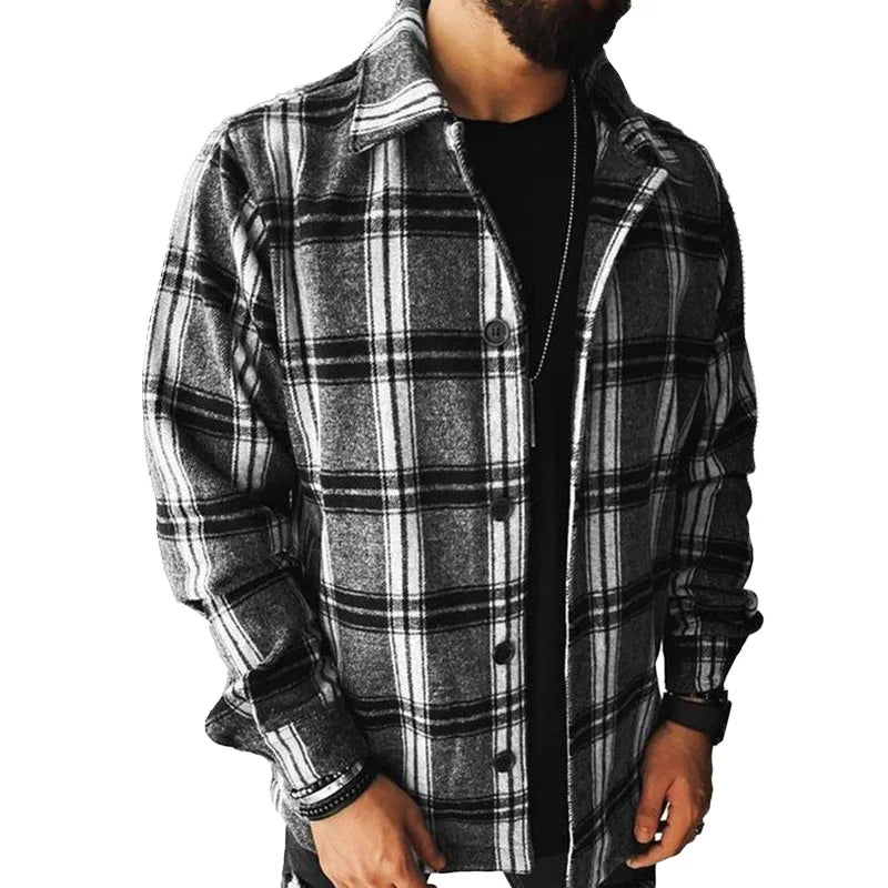 New Arrival Men Long Sleeve T Shirt With Plaid Pockets Fashion Trend Shirts for Men Printed Casual Tops