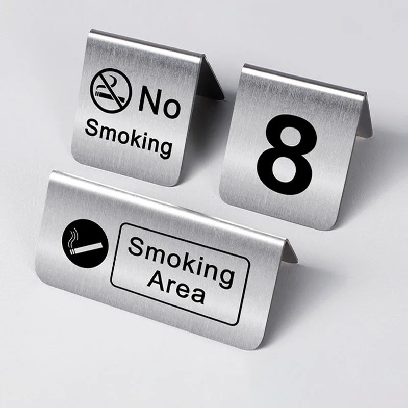 Wholesale Custom Stainless Steel V Shaped Metal No Smoking Sign Holder Table Signs Number Plate