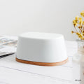 Porcelain Butter Dish Cake Cheese Keeper Ceramic Butter Container Ceramic Cover with Bamboo Bottom Plate