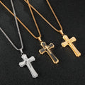 Stainless Steel Three-layer Cross Necklace Pendant Religious Men Cross Necklace Pendant