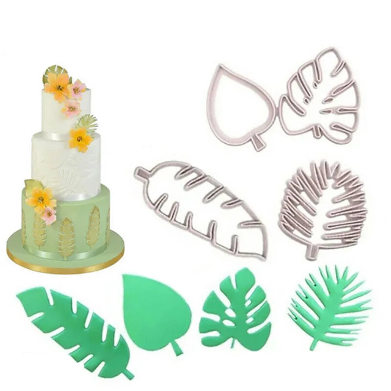HY 4PCS Tropical Leaf Cookie Cutter Hawaiian Palm Leaves Fondant Cutters Cake Decorating Tools