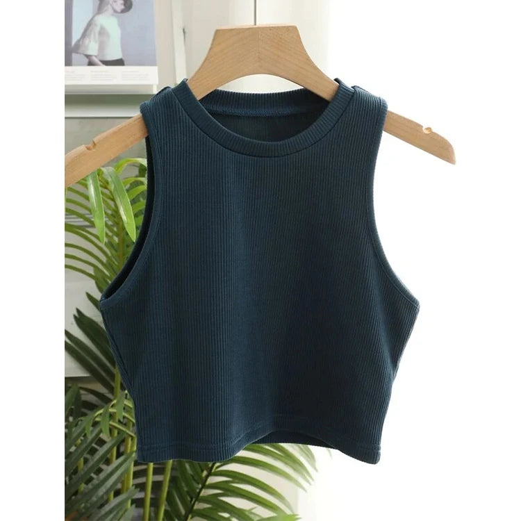 F230143 Custom Logo Casual Trendy Vest Women Sleeveless Knitted Crop Tank Top Ribbed Knit Clothing Gym Outfit Women Tank Top