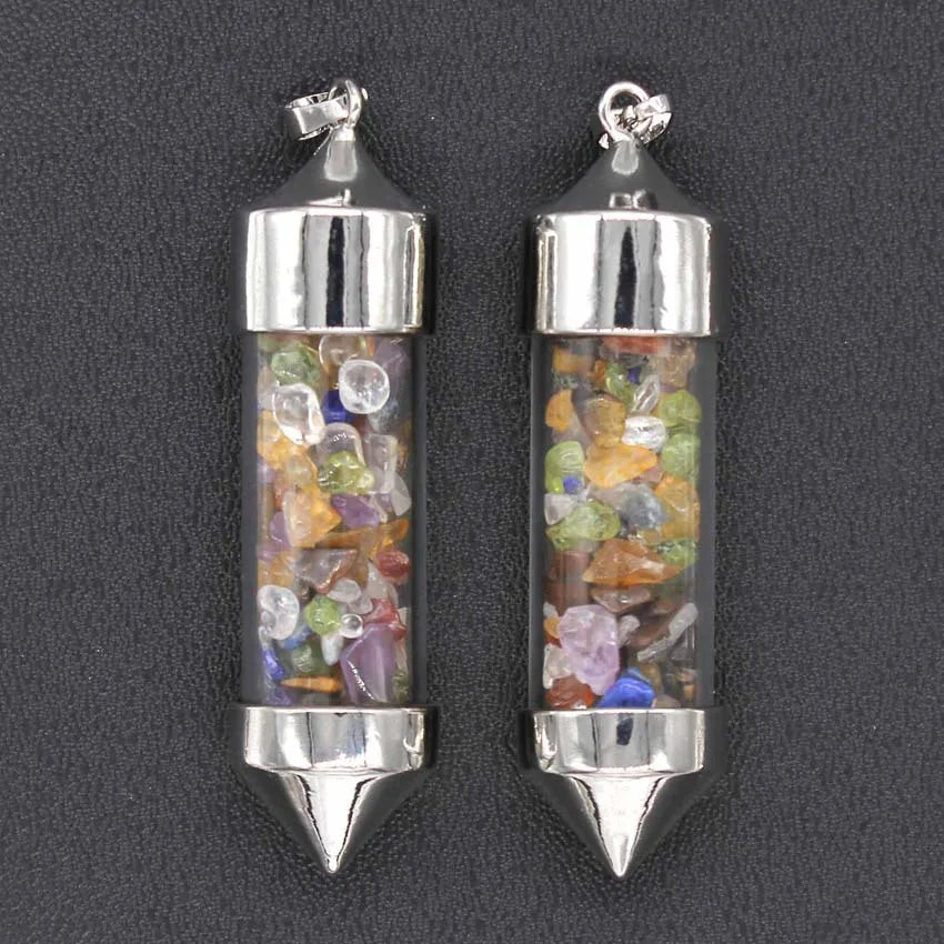 Hongzhuo Accessories Natural Chakra Crystal Gravel Bullet-shaped Various Stones Spirit Pendulum Drifting Bottle Pendant Jewelry