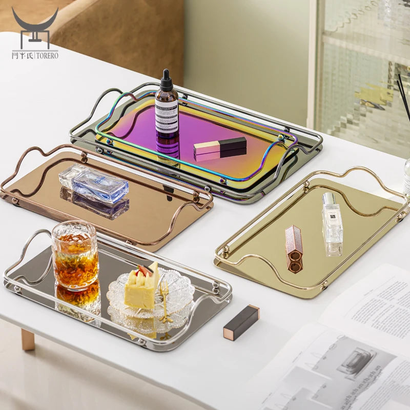 Coffee Cup Customized Serving Tray Luxury Vanity Perfume Tray Party Wedding Christmas Decoration Metal Mirror Tray