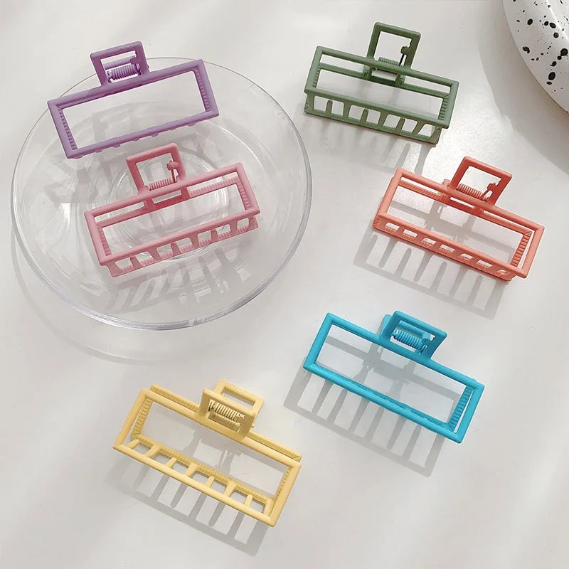 French Style Custom Color Simple Frame Design Rectangle Alloy Hair Claw Clips Colorful Lacquered Shark Hair Clips for Girls