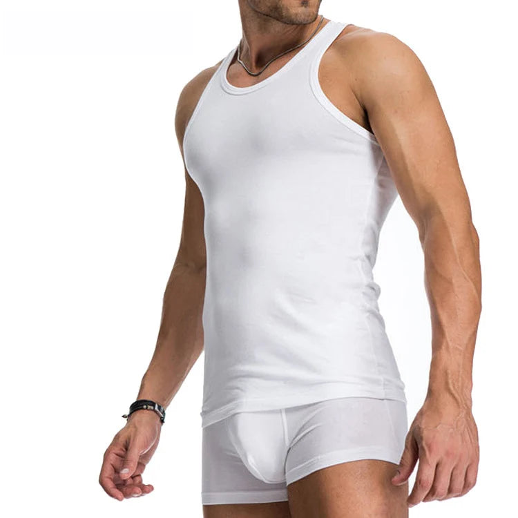 Men's Cotton Sleeveless Tank Top O-Neck Gym Clothing for Bodybuilding Solid Underwear Undershirts Plus Size Breathable