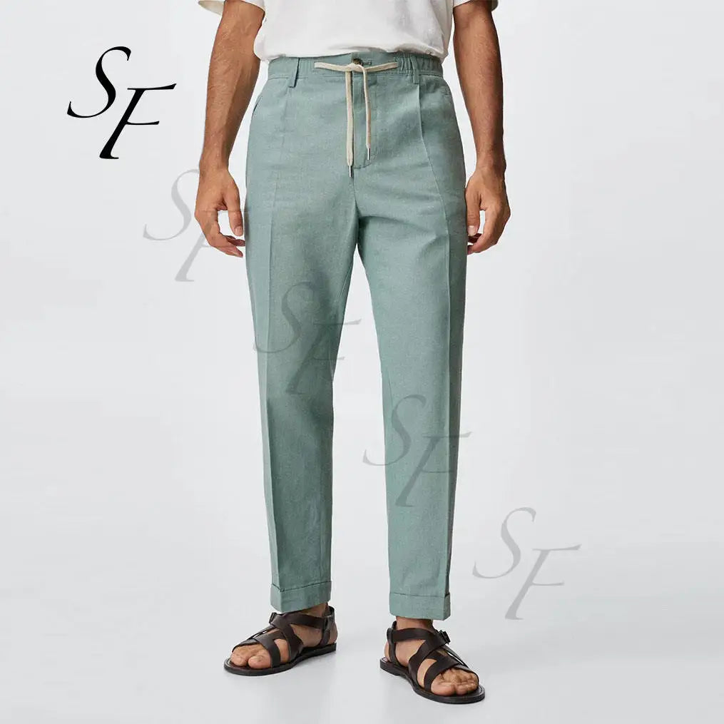 Custom Logo Cotton Hot Selling Fitness Jogging Pants Casual Plaid Pants Relaxed Linen Trousers for Men