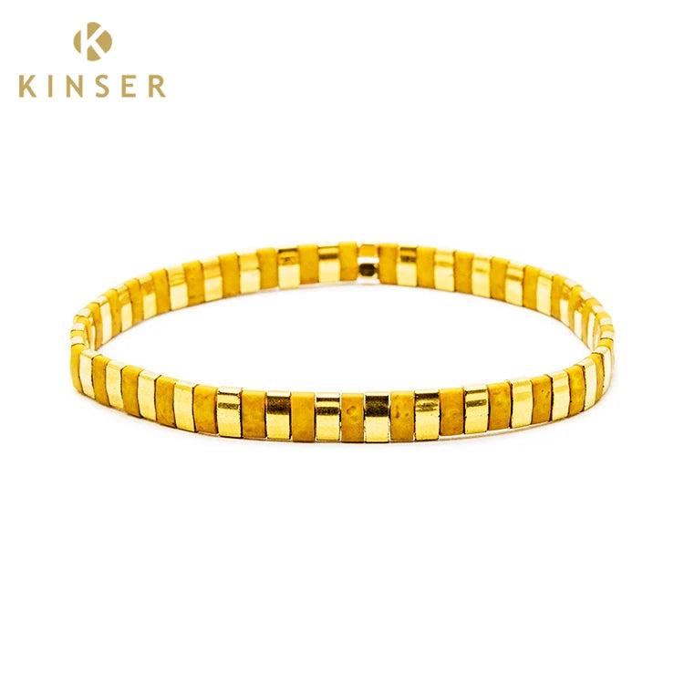 TikTok Hot Sale Boho Gold Plated Handmade Miyuki Tila Beaded Women's Stretch Bracelet for Party