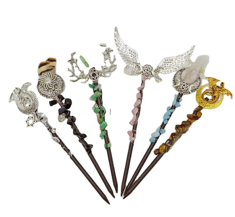 New 18cm Long Amethyst Moon Dragon Feather Handmade Scepter fairy Stick Natural Crystal Gravel