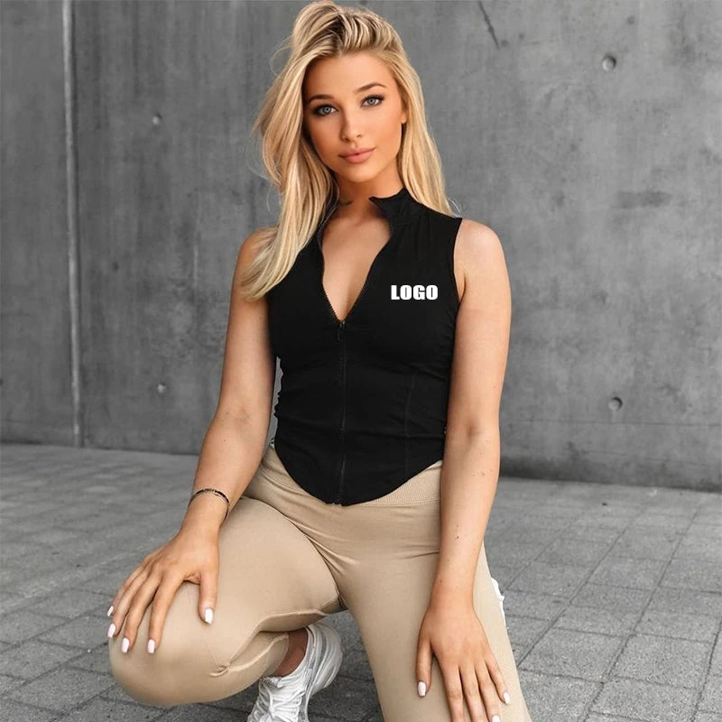 Ropa Deportiva Mujer Camisetas Deportivas Compression Shirt Tank Tops Women Cropped Tee Zip Gym Stringer Vest