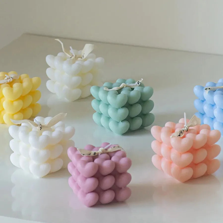 DIY heart shaped rubik's cube candle mold silicone rubber ice soap scent candle colorful moulds