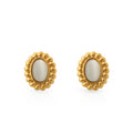 Chris April 316L Stainless Steel PVD Plated Vintage White Cat's Eye Rope Oval Stud Earrings