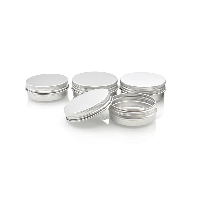 Low MOQ Silver Aluminum Tin Cans 10g 15g 20g 40g 100g 30g 50g 60g 80g 120g 150g 200g 250g Screw Cap Aluminum Skin Care Cream Jar