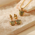 Fashion Retro Leopard Diamond Zircon Cheetah Leopard Animal Necklace Stainless Steel Hip Hops Punk Pendant Necklace Earrings Set