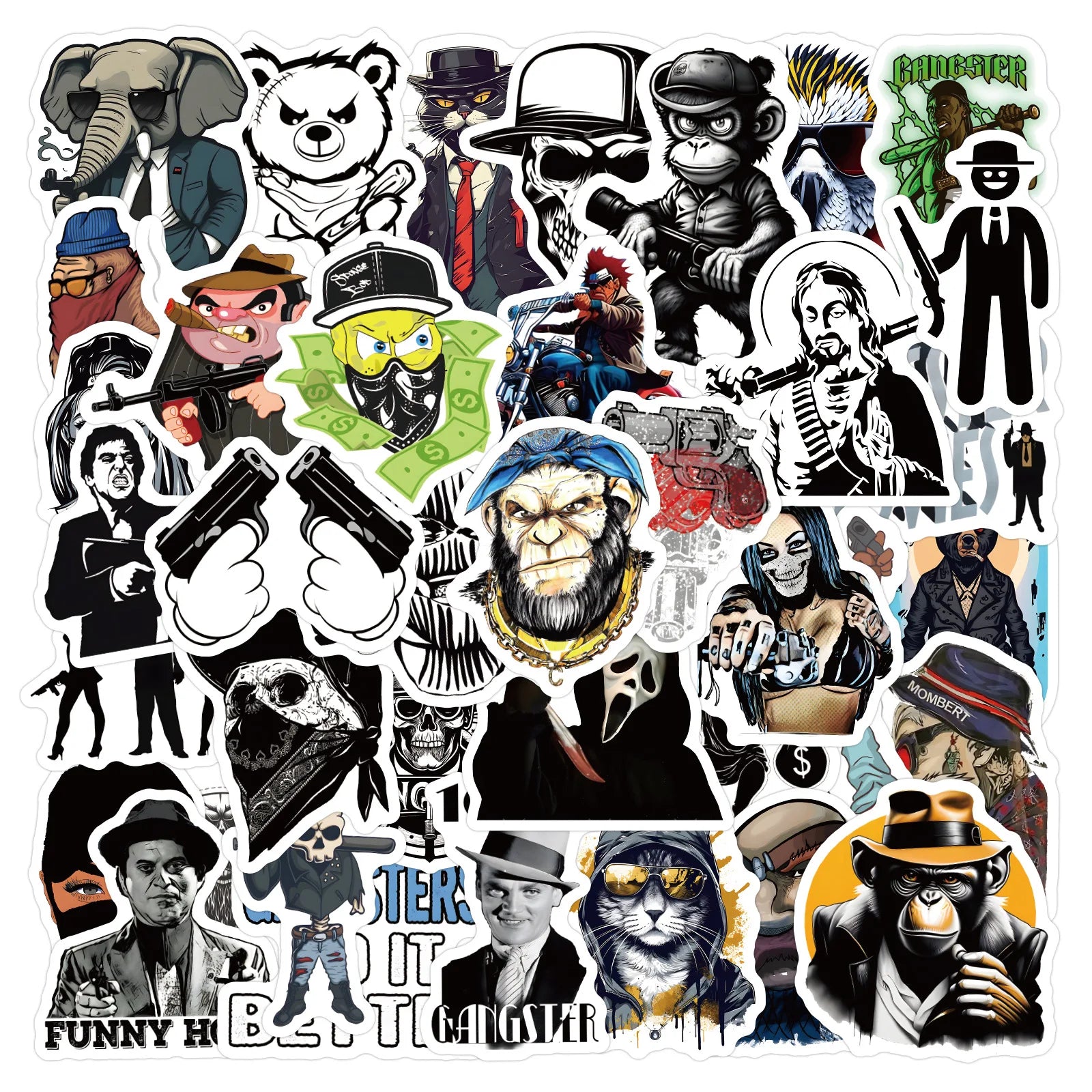 60PCS Cool Horror Movie Decals for Car Luggage Phone Decorative Gangster Sticker