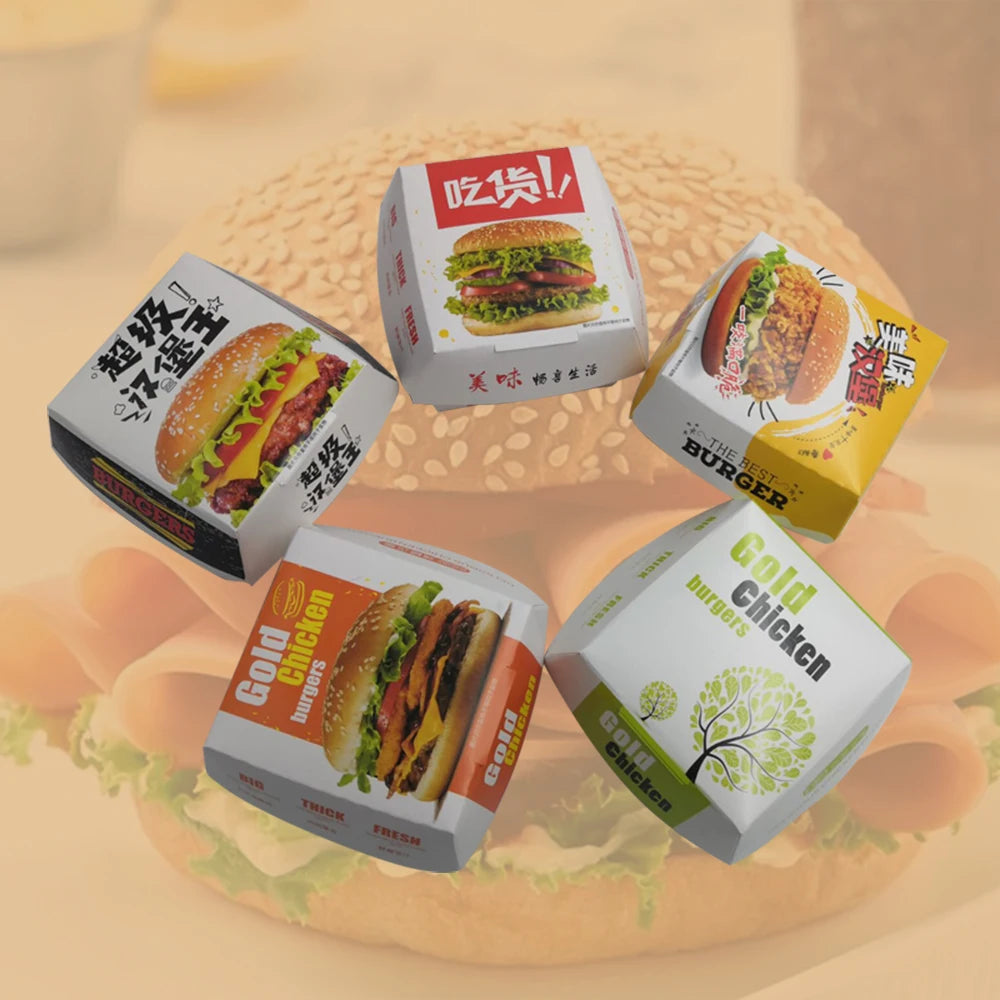 Custom Eco-Friendly Sanitary Disposable Fast Food Paper  Food Box Packaging Fast Food Packaging Boxes Hamburger Packaging