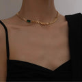 Gold Chunky Necklace Punk Short Choker Necklace Green Square Zircon Asymmetric Necklace for Women