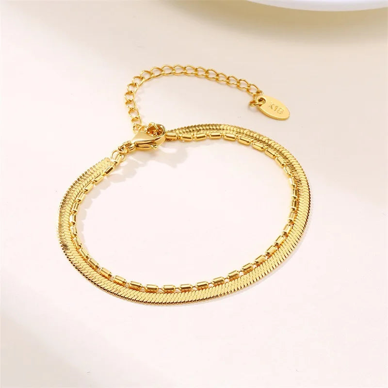 Waterproof Charm Bracelet 18K Real Gold Plated Stainless Steel Snake Chain Accessories Women Jewelry Bracelet
