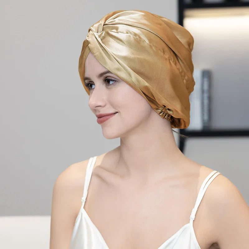 100% Mulberry Silk Solid Color Sleeping Hat Hair Care Anti-Frizz Hat With Skin-Friendly Features for Eye Health
