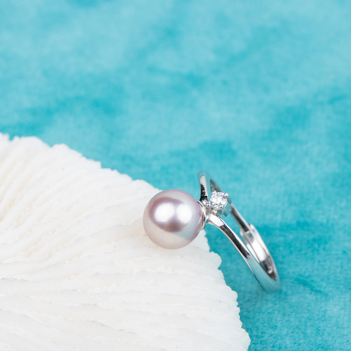 R060674 DIY 6-8mm Natural Freshwater Pearl Ring Accessory 925 Sterling Silver Adjustable Size Engagement Jewelry Ring for Women MegaBDM