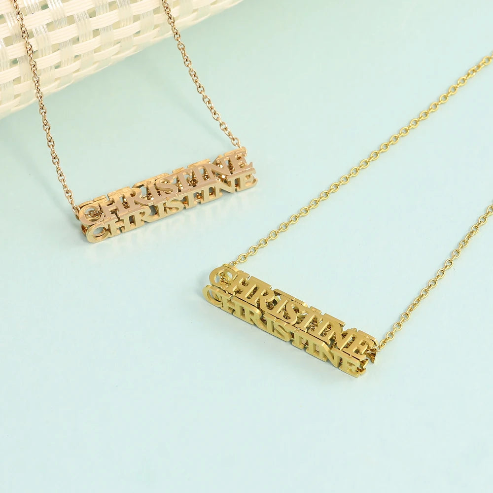 Customized Stainless Steel Gold Plating Three Dimensional Name Pendant Necklace