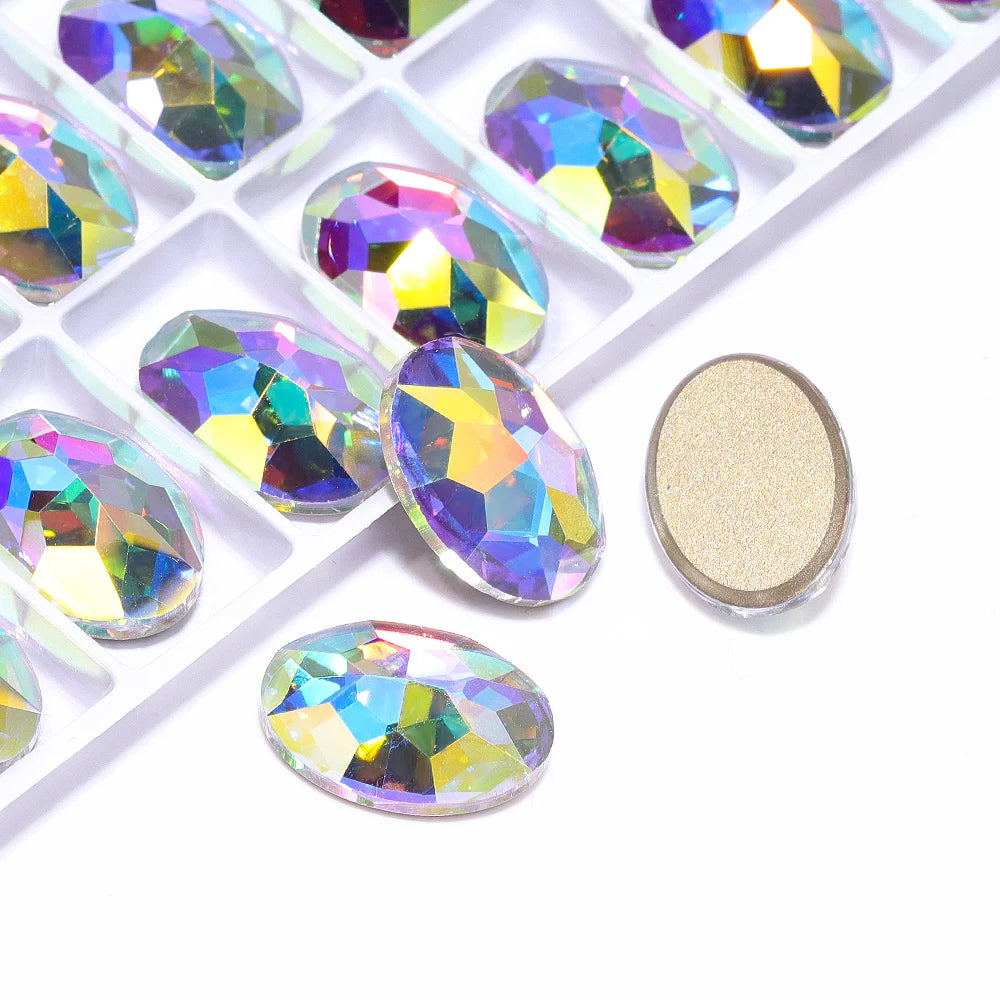 QIYI Wholesale Oval FlatBack Bevel Stone Glass Crystal AB Flat Back Coloful Rhinestones Buttons for Bouquet Rhinestones