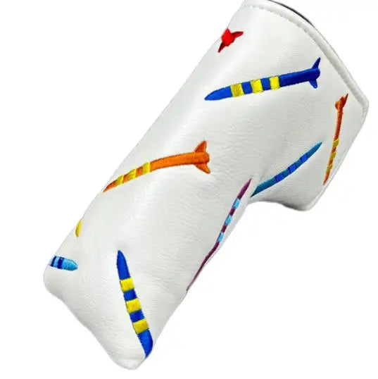 Blade Golf Putter Covers Black and White with Colorful Embroidered Tee Waterproof Magnetic Closure for Golf Clubs