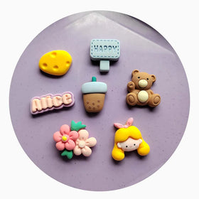 New Novelty Fairy Garden Theme Slime Charms Cute Flowers Bear Cheese Milk Tea Cup Cabochons Embellishments for Jewelry DIY
