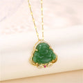 Exquisite Chalcedony Choker Necklace Ancient Gold Inlaid Zircon Maitreya Buddha Pendant Necklace for Women