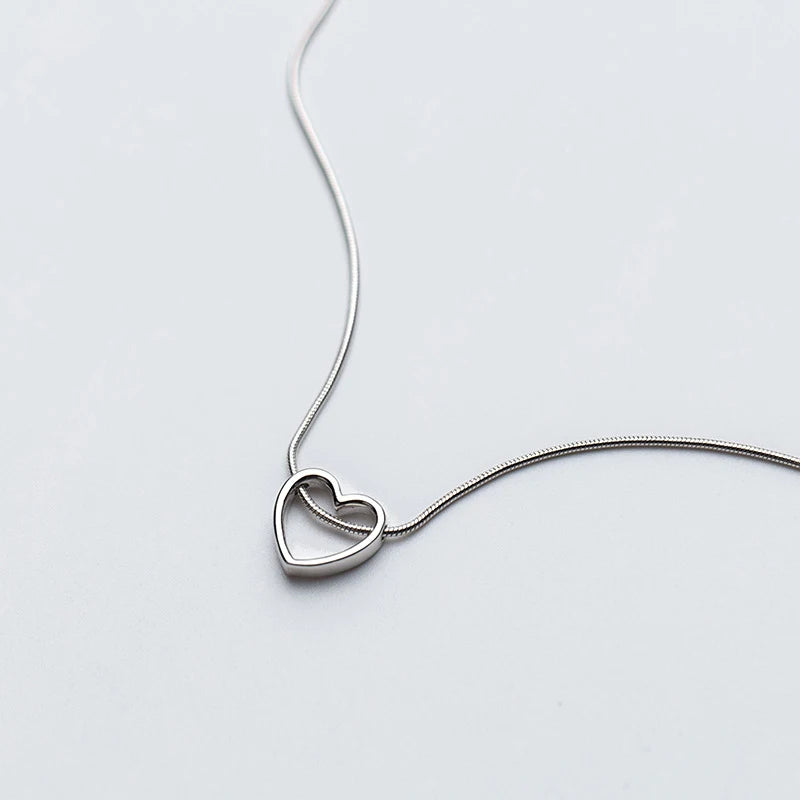 Real 925 Sterling Silver Romantic Heart Shape Clavicle Pendant Necklace for Women Wedding Party Fine Jewelry