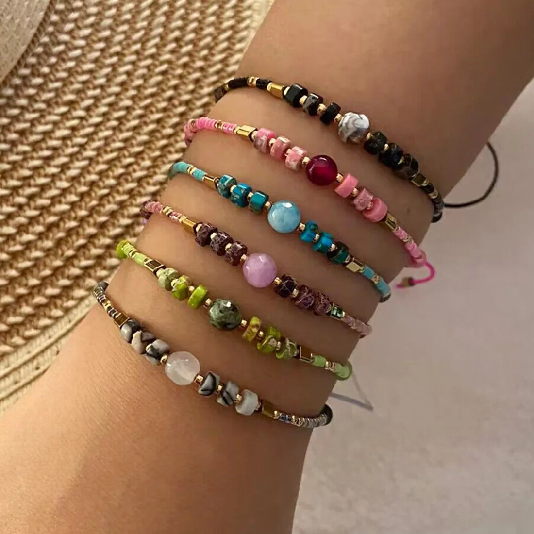 Wholesale Natural Stone Seed Bead Beaded Bracelet Boho Style Hand Woven Bracelet for Men and Women