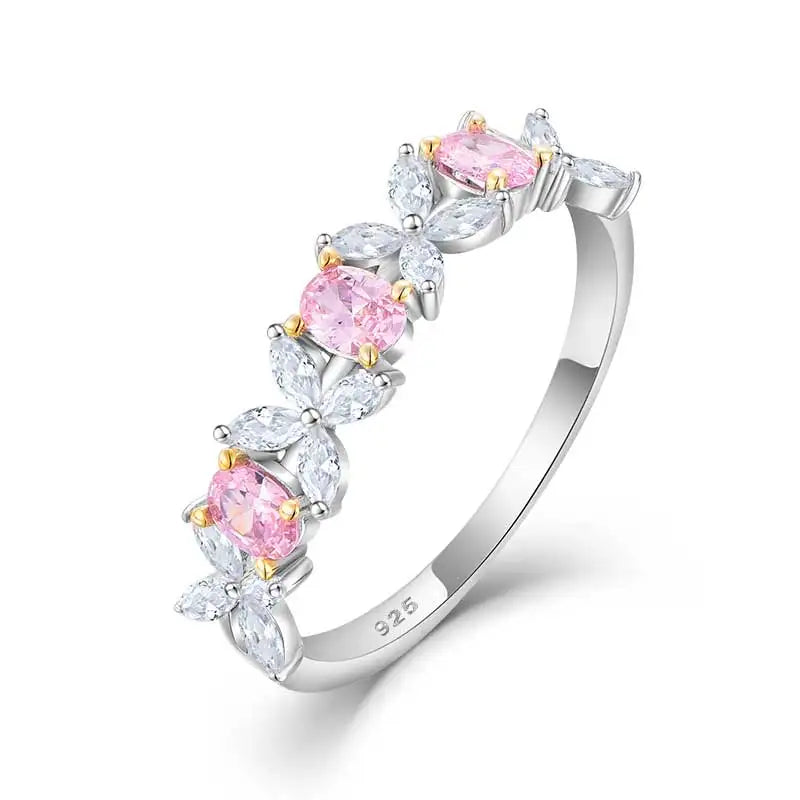 QX Custom OEM Pink Cubic Zirconia Engagement Fine Jewelry 925 Silver Luxury Butterfly Ring for Women