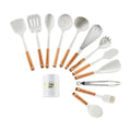 Milk White Wooden Handle Silicone Kitchenware Set 12-piece Non-stick Pot Cooking Shovel Spoon Silicone Kitchenware Set