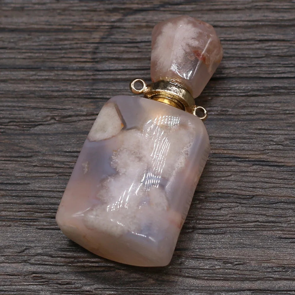 Hongzhuo Natural quartz healing crystal necklace reiki cherry blossoms agate perfume essential oil diffuser bottle pendant gift